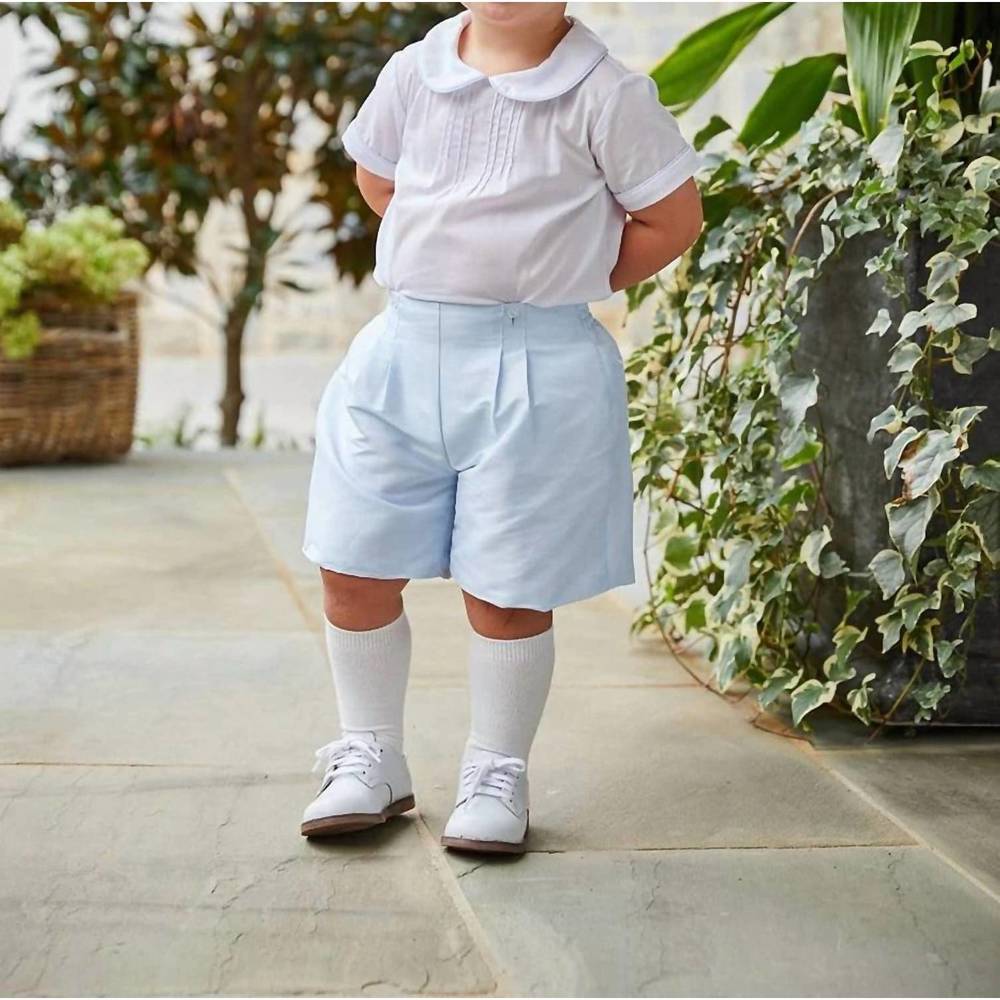 NEW LITTLE ENGLISH kid's classic wedding button on short set in light blue - Picture 2 of 3